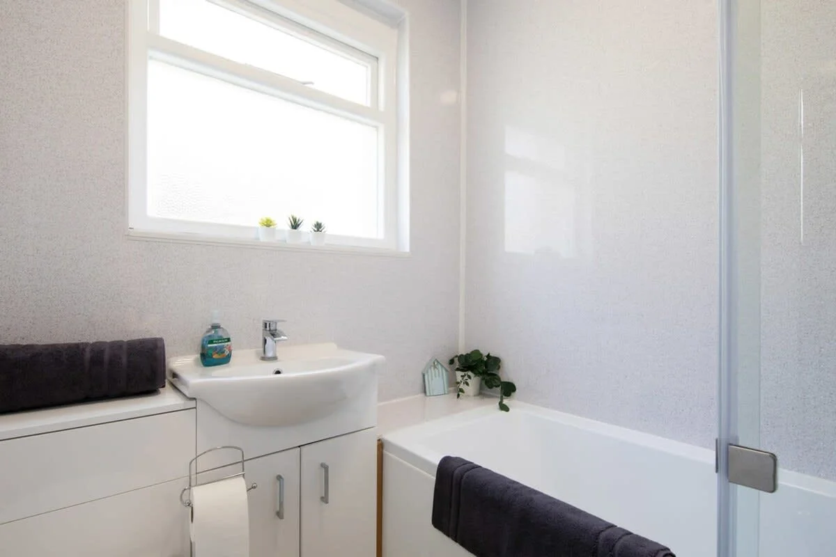 The sparkling family bathroom
