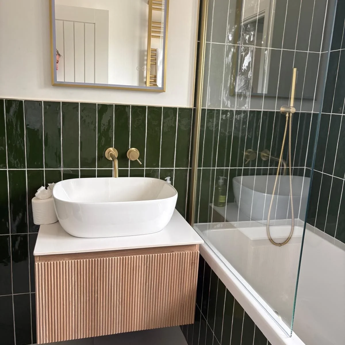 Stylish fixtures and fittings in the family bathroom.