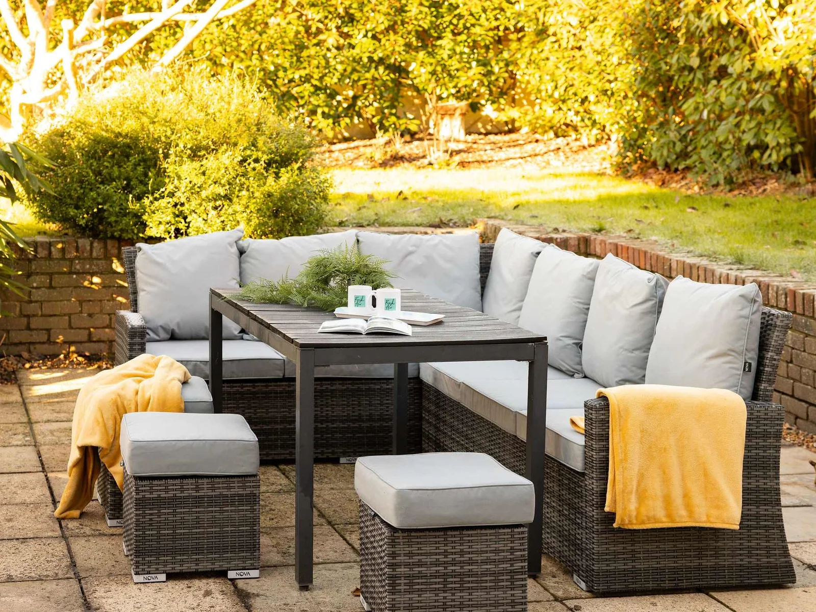 The patio area has outdoor seating to enjoy