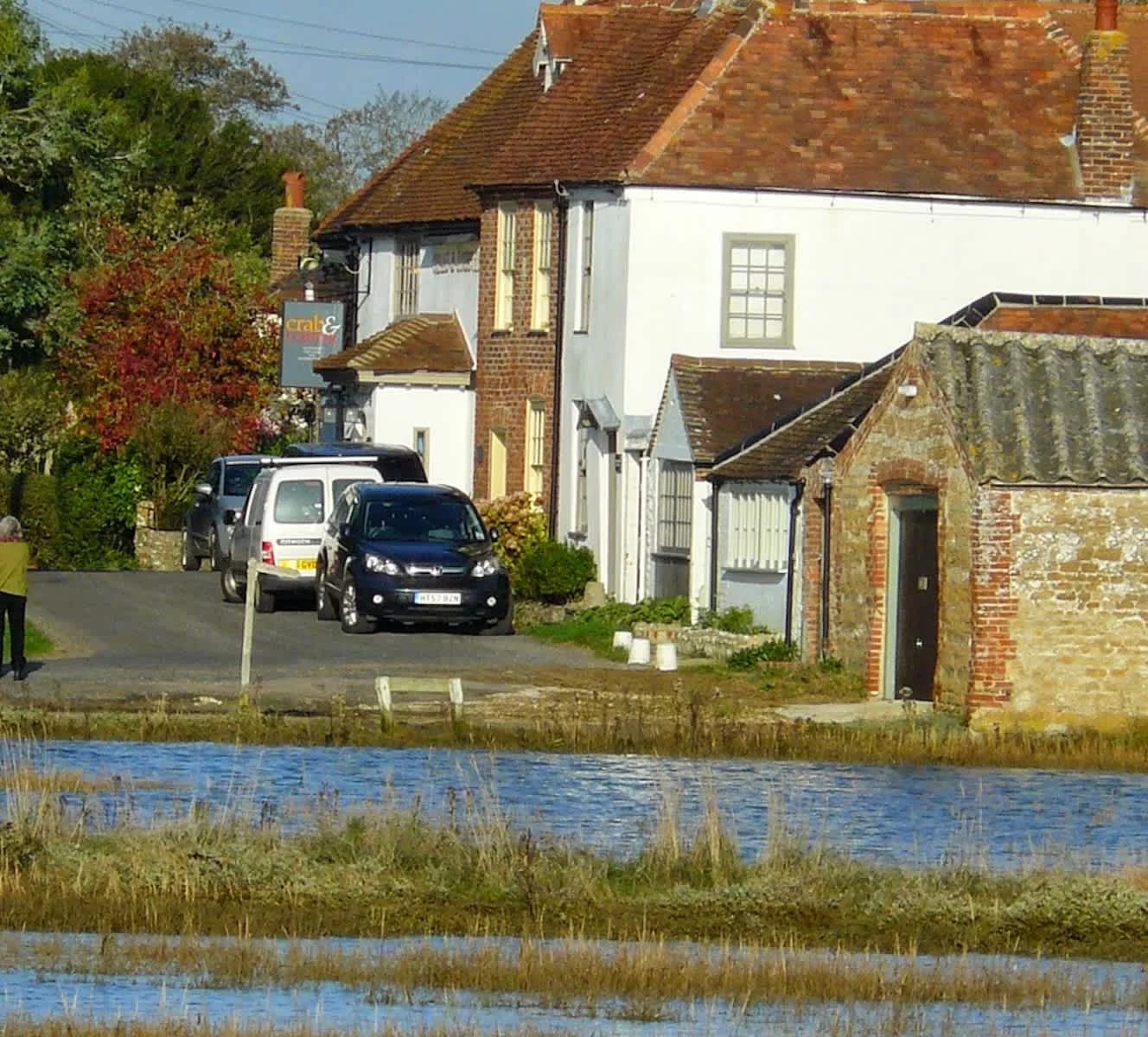 The Crab and Lobster is the white building in the foreground