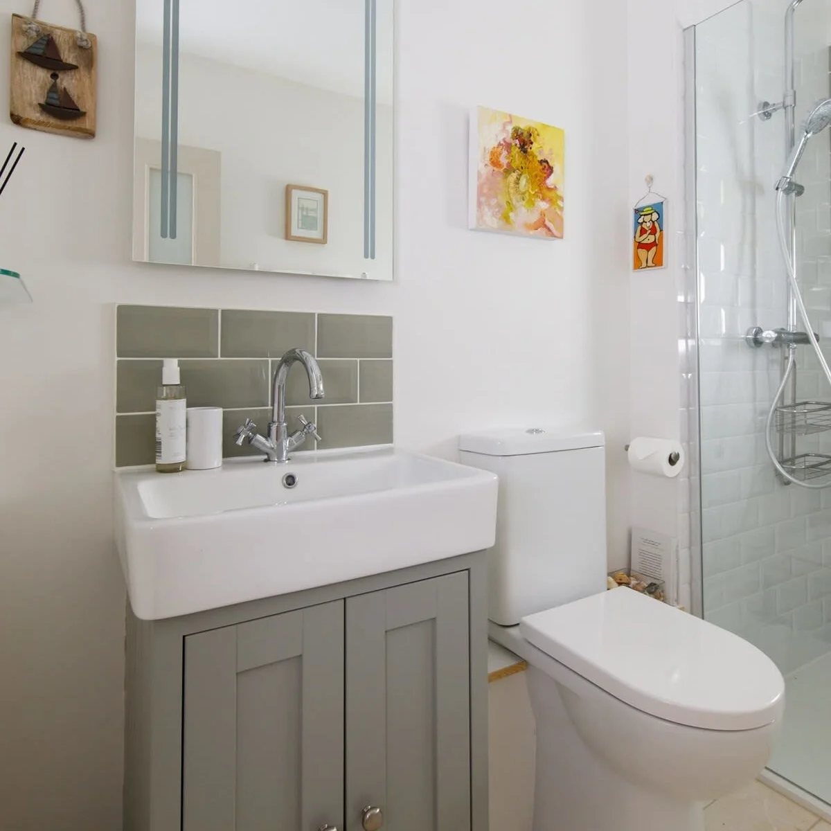 Downstairs shower room with WC and sink.