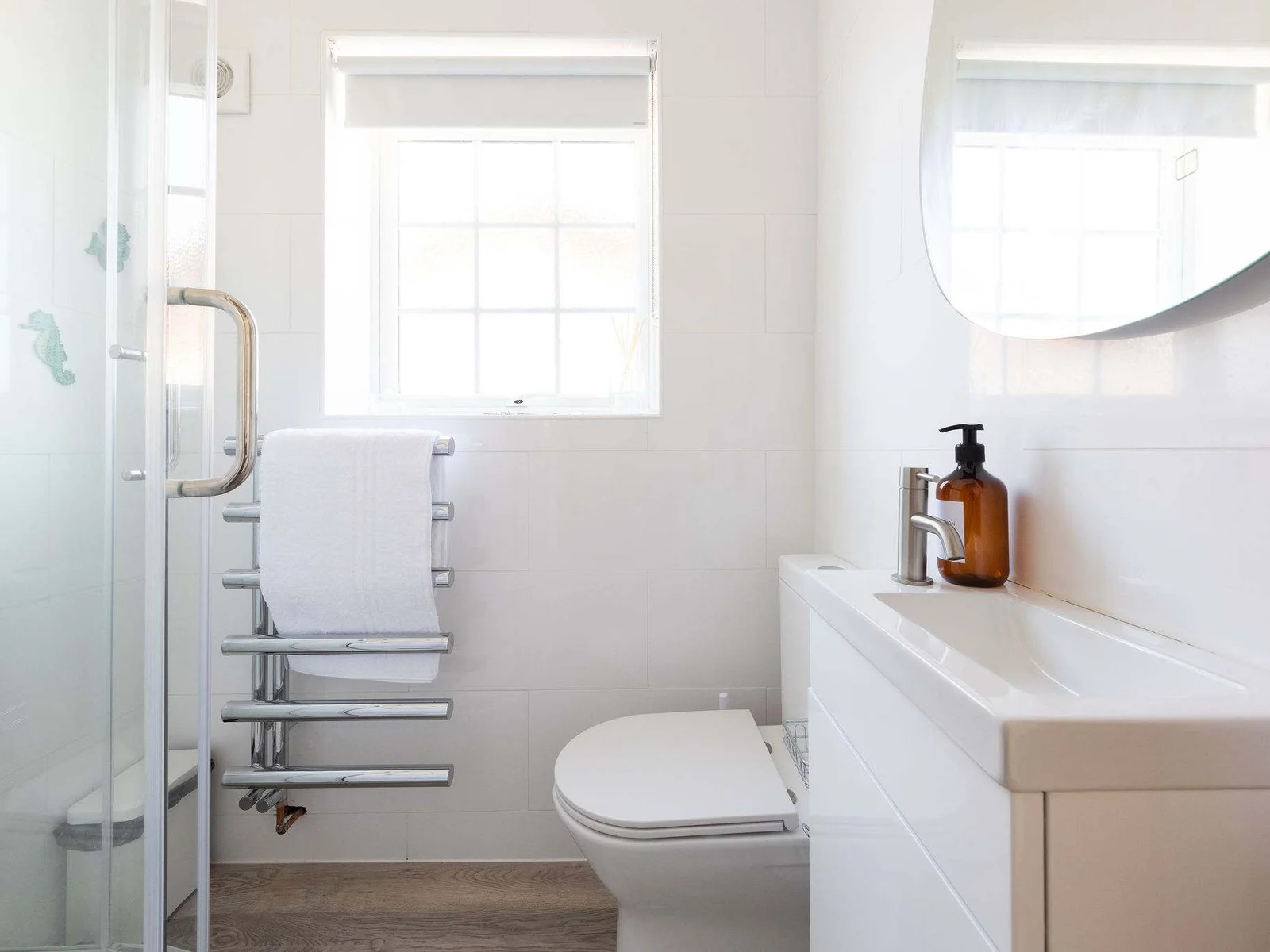 Bright modern bathroom with shower