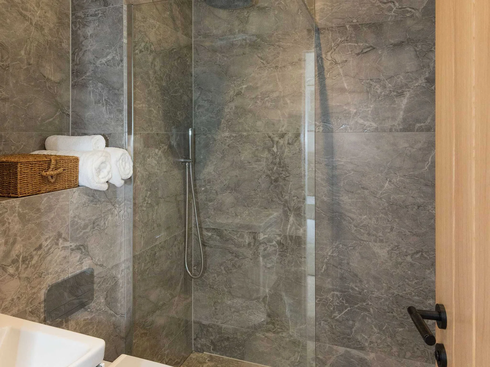 Contemporary bathroom with spacious walk-in shower