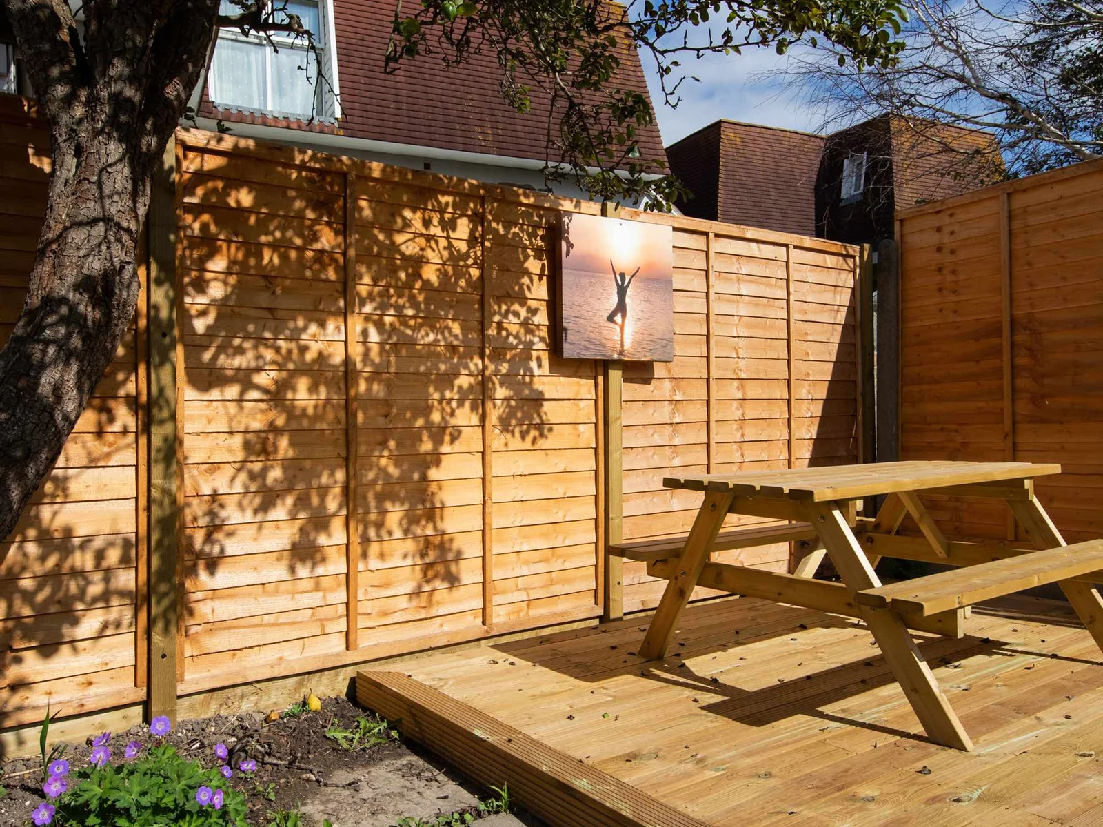 Decking with picnic table