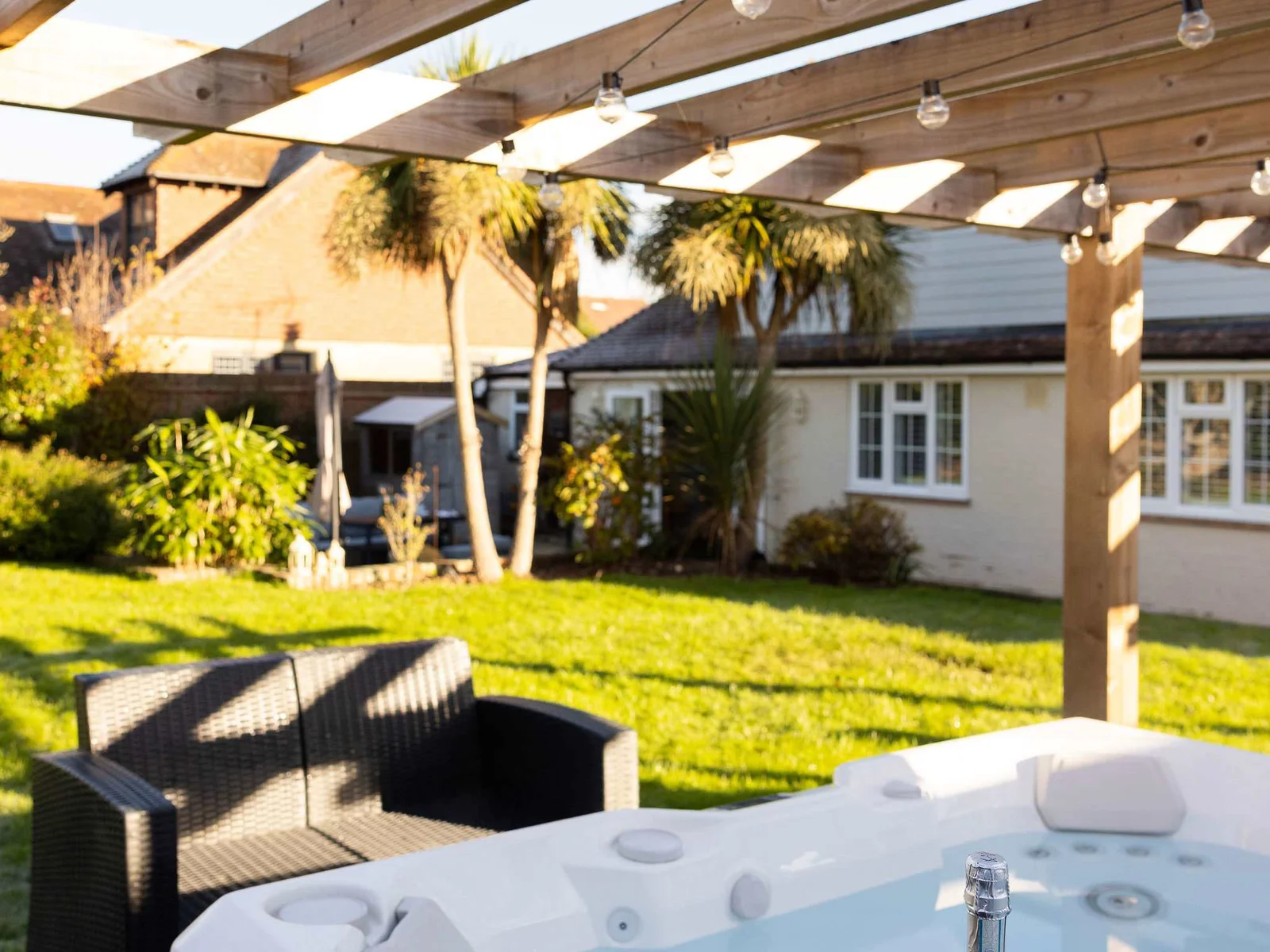 Private hot tub for ultimate relaxation (£150 surcharge).