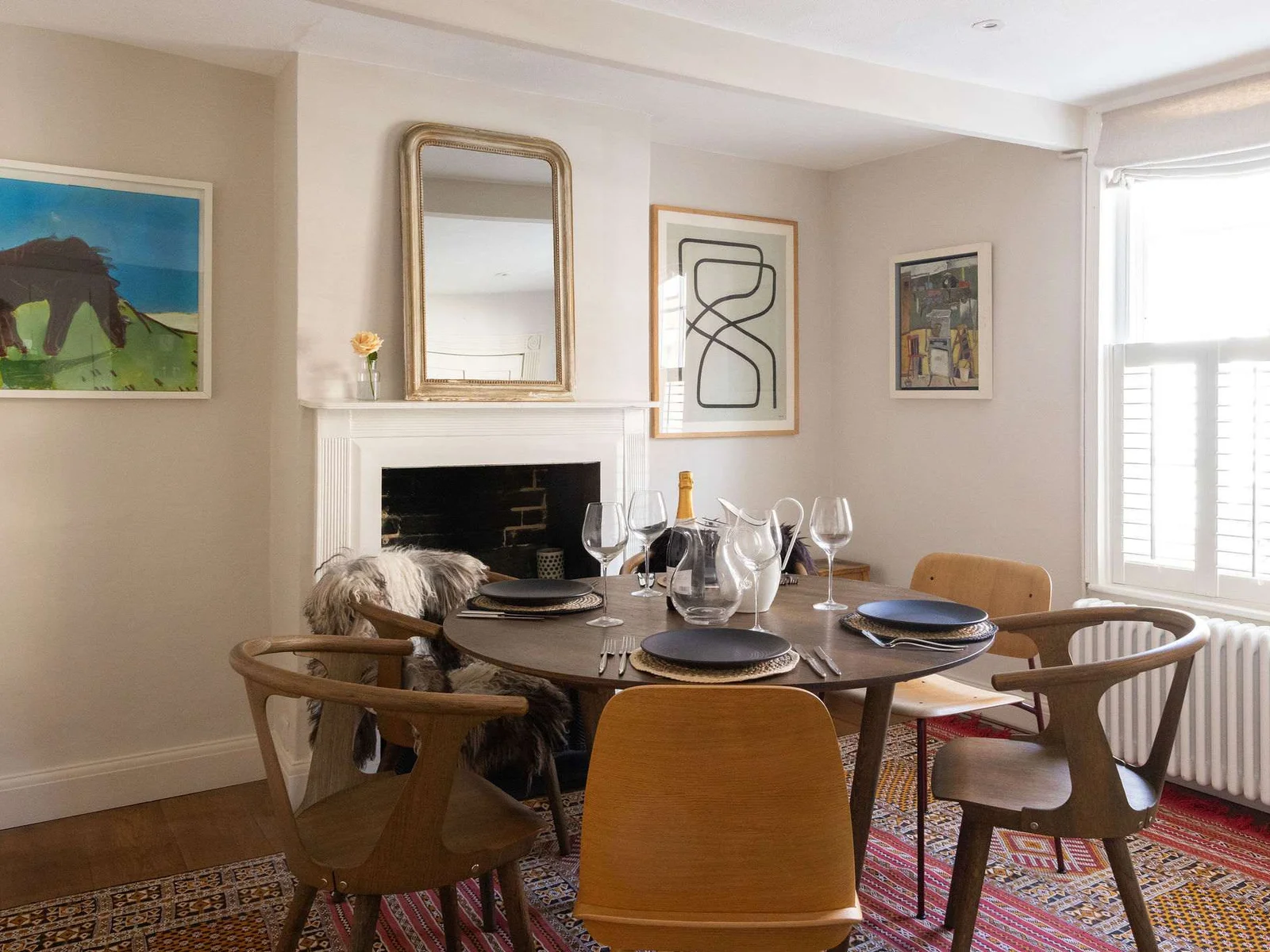 Bright dining room with elegant period features