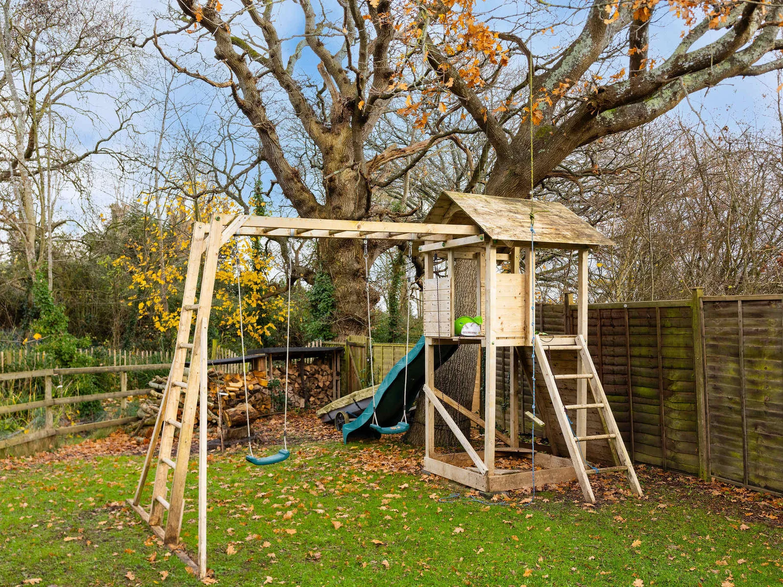 Private gardens and childrens climbing frame