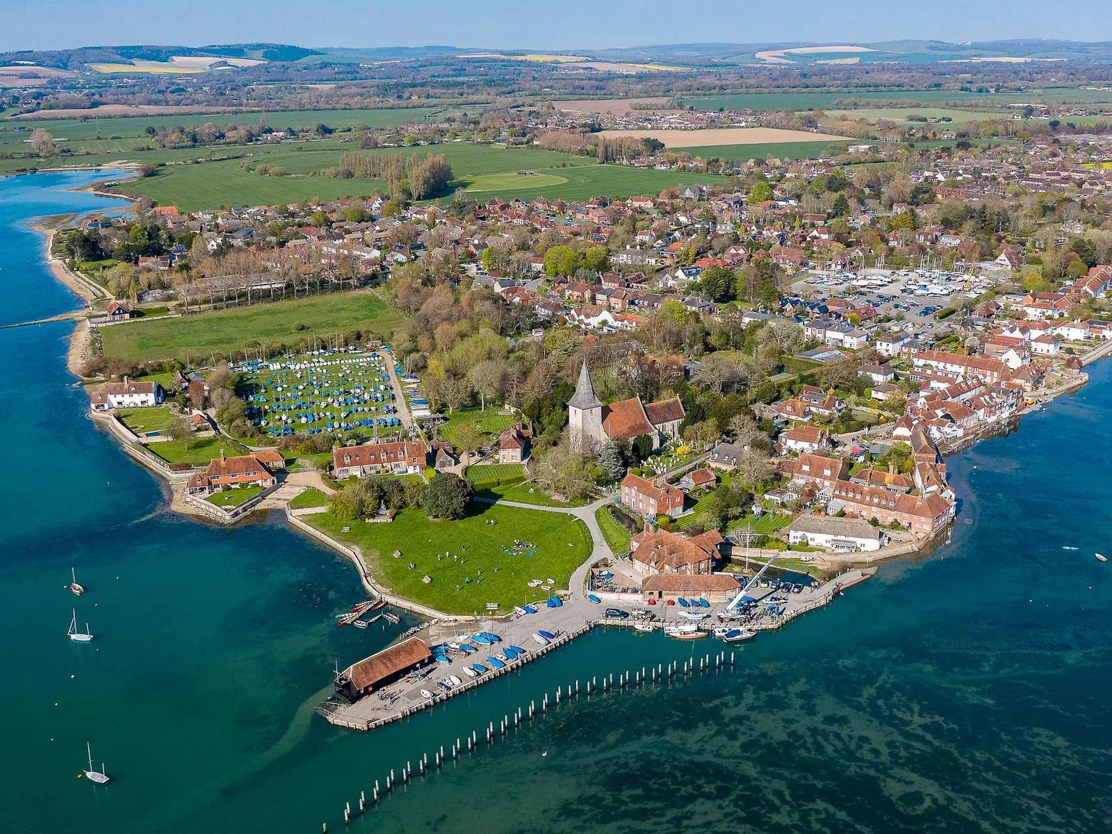Aerial photo along the historic waterfront of Bosham Village!