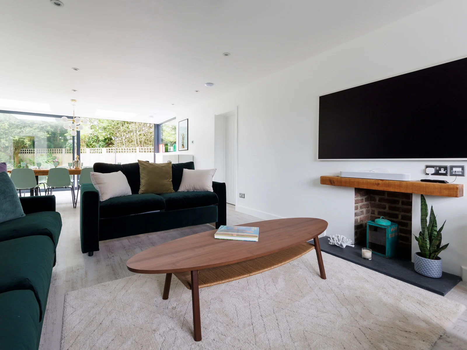 Spacious living room with garden view