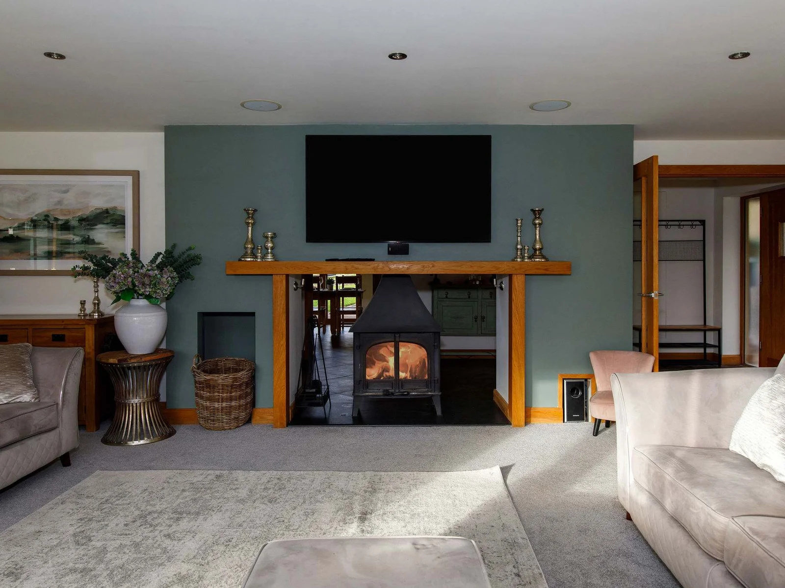 This spacious lounge has an open fireplace and Smart TV to relax & enjoy your favourite TV shows and films.