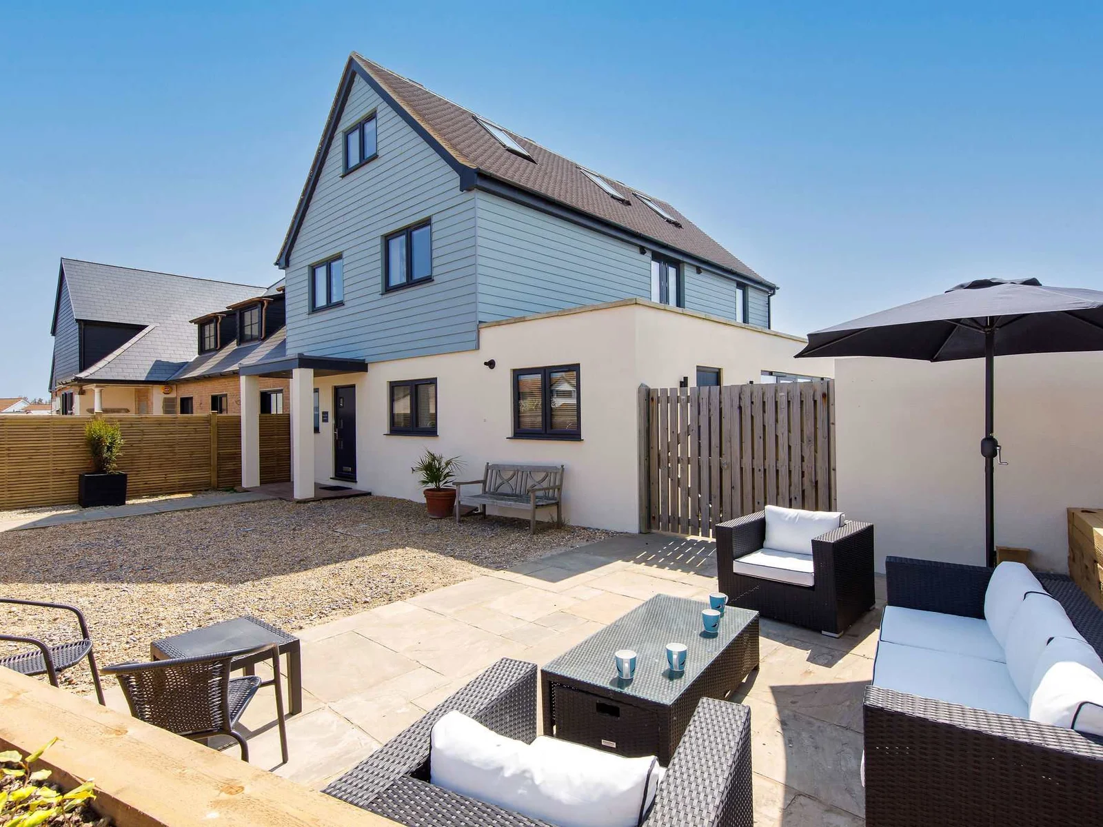 There is seating on the front patio as well as the back. The perfect spot for a morning coffee in the sunshine.