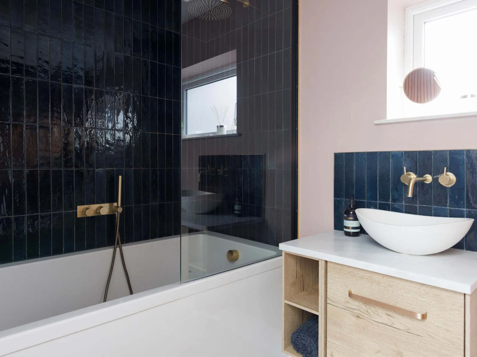 Upstairs family bathroom with bath, walk-in shower, WC and sink