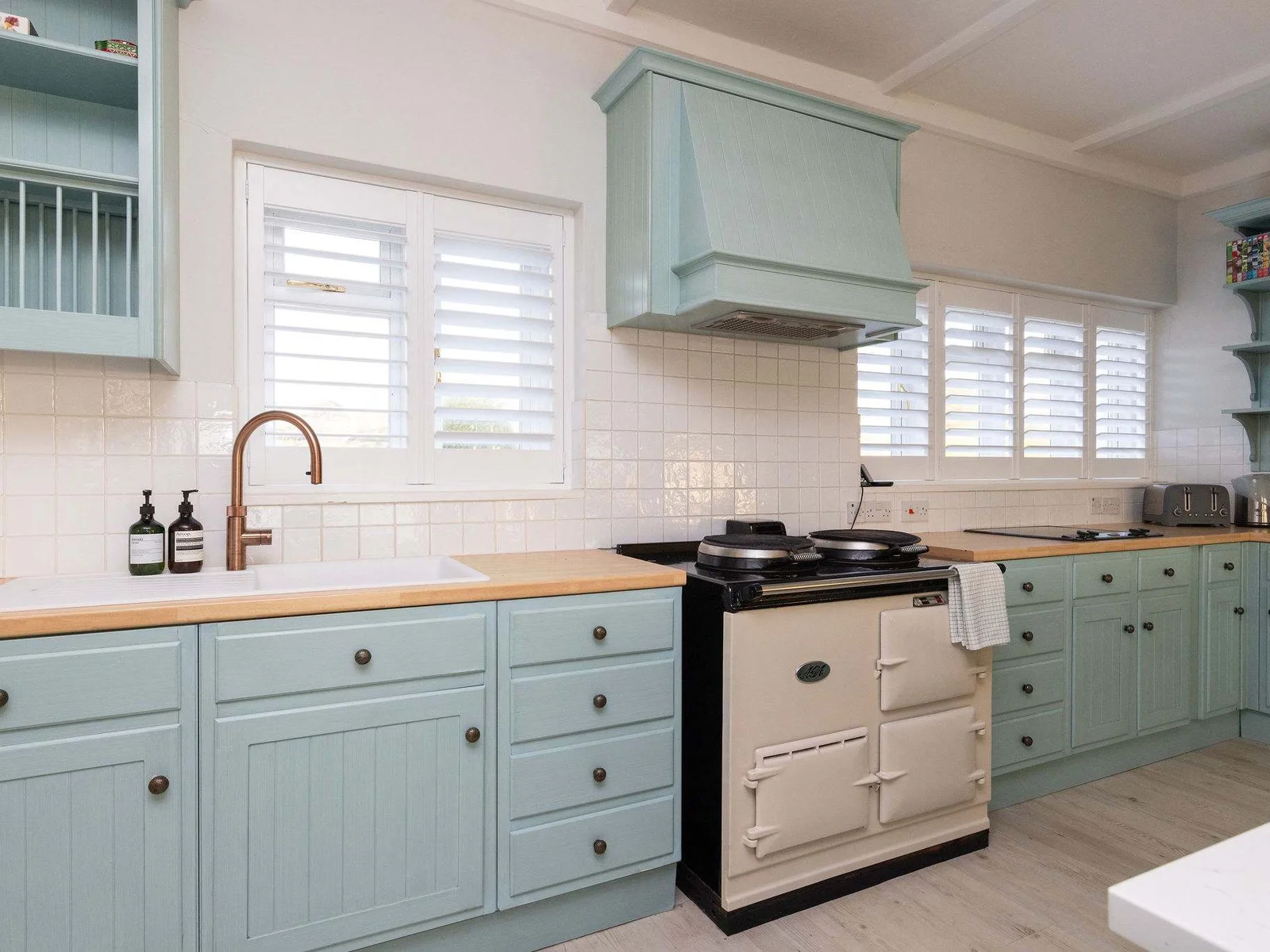 Spacious kitchen with ample workspace.