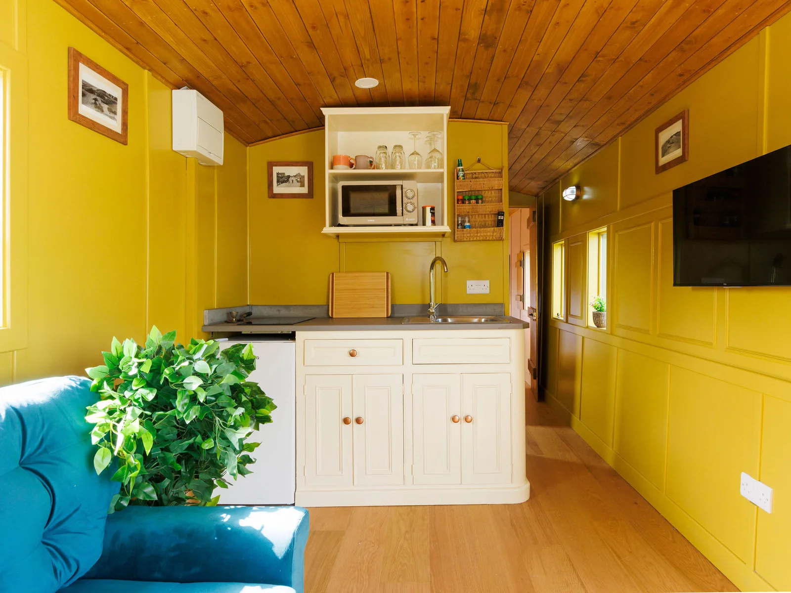 Bright, vibrant decor makes the carriage feel warm and homely.