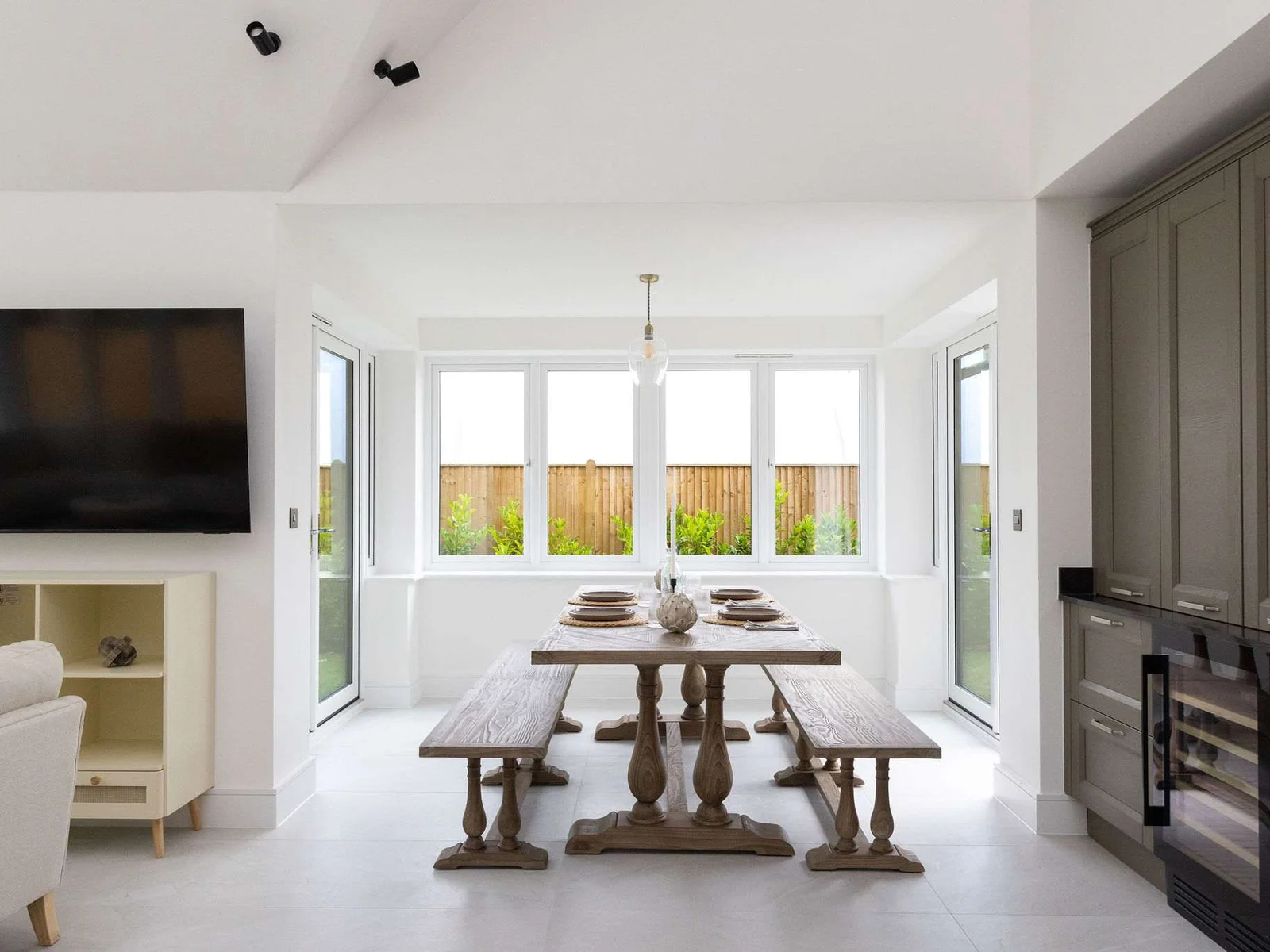 Spacious dining space with garden views