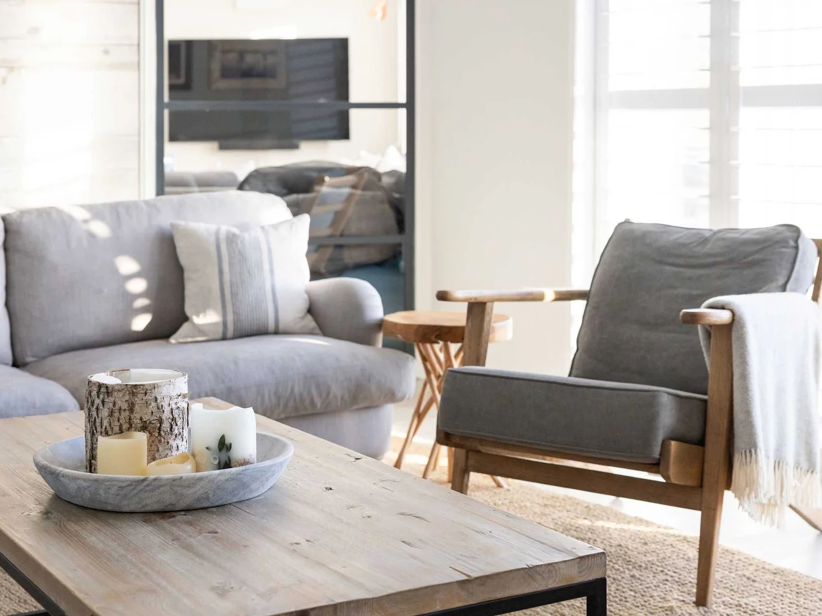 Stylish seating area with coastal decor.