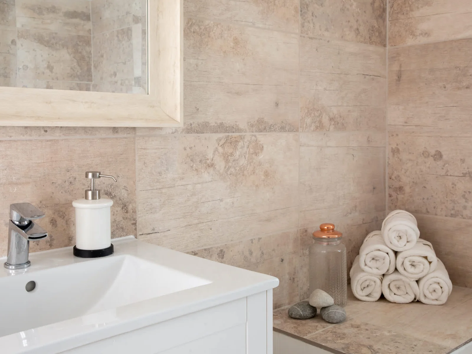 The bathrooms have everything you need to freshen up after a sea swim or day at the beach.