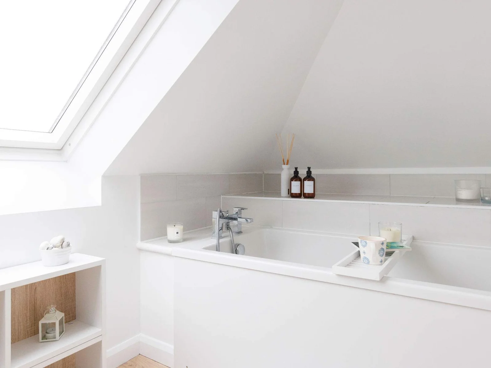The upstairs bathroom has a bath.