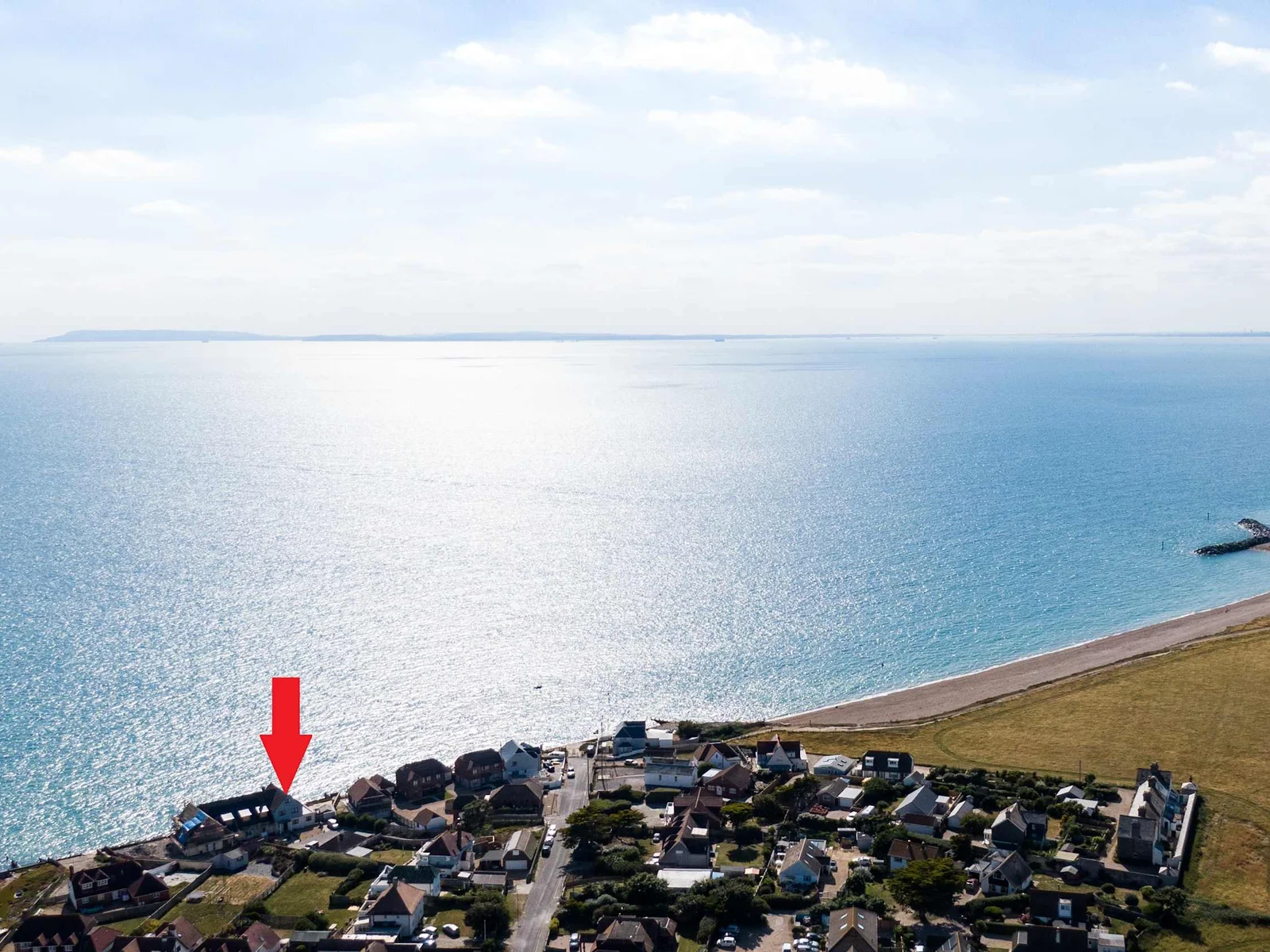 The blue waters of the english channel and the position of The Sea House, looking across to The Isle of Wight.