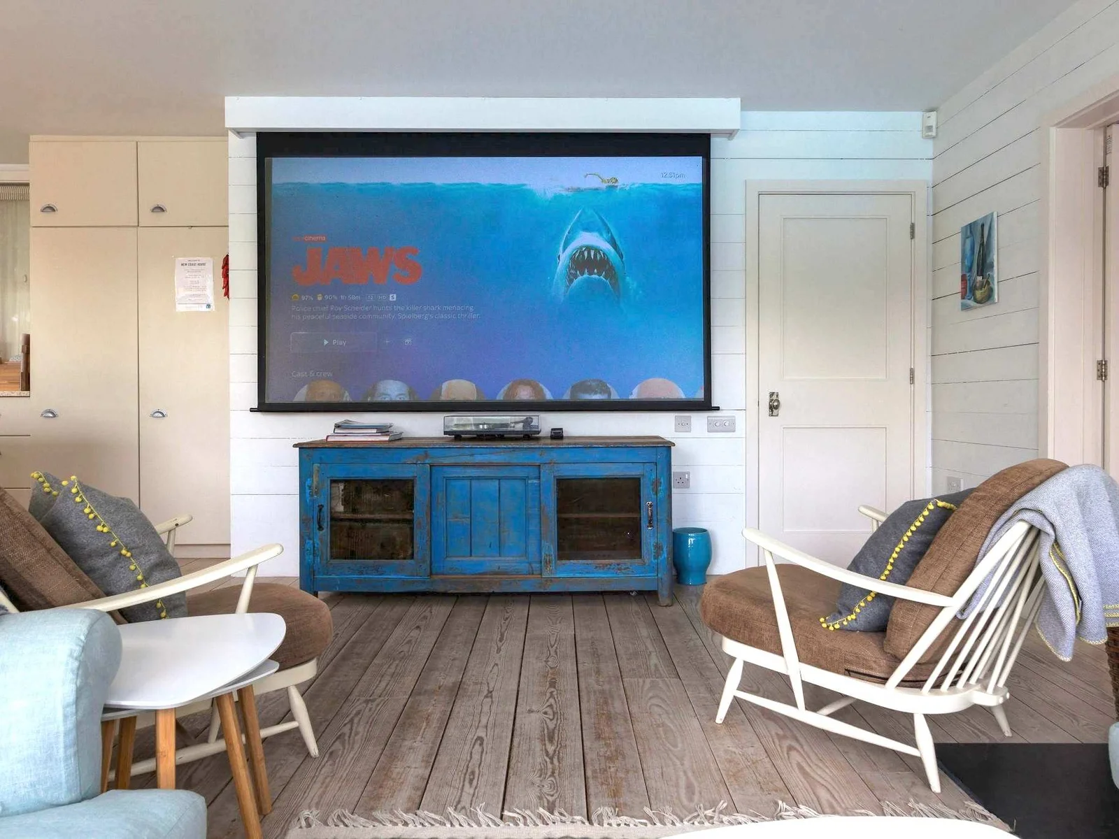 Our drop down projector is great for movie nights!