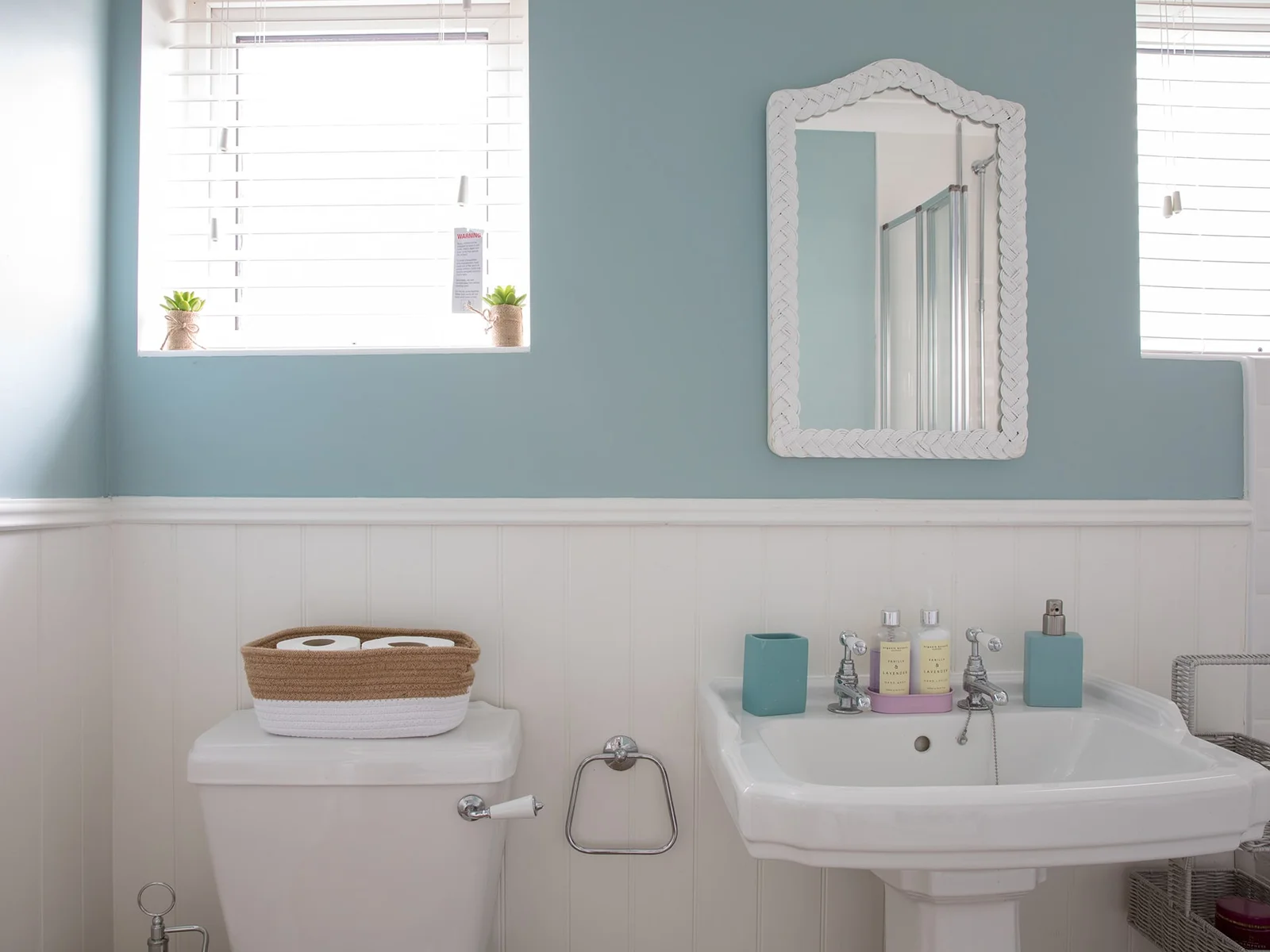 All three bathrooms are stocked with all essential toiletries.