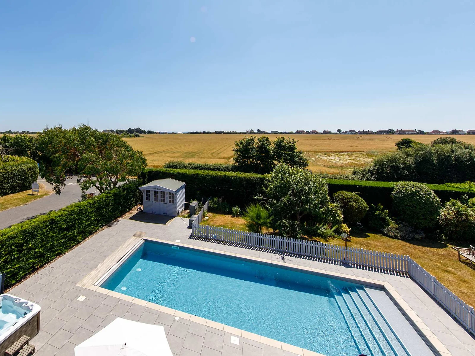 Enjoy field views across to the sea.