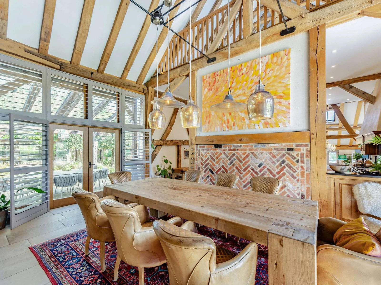 A characterful dining area opening directly onto the gardens