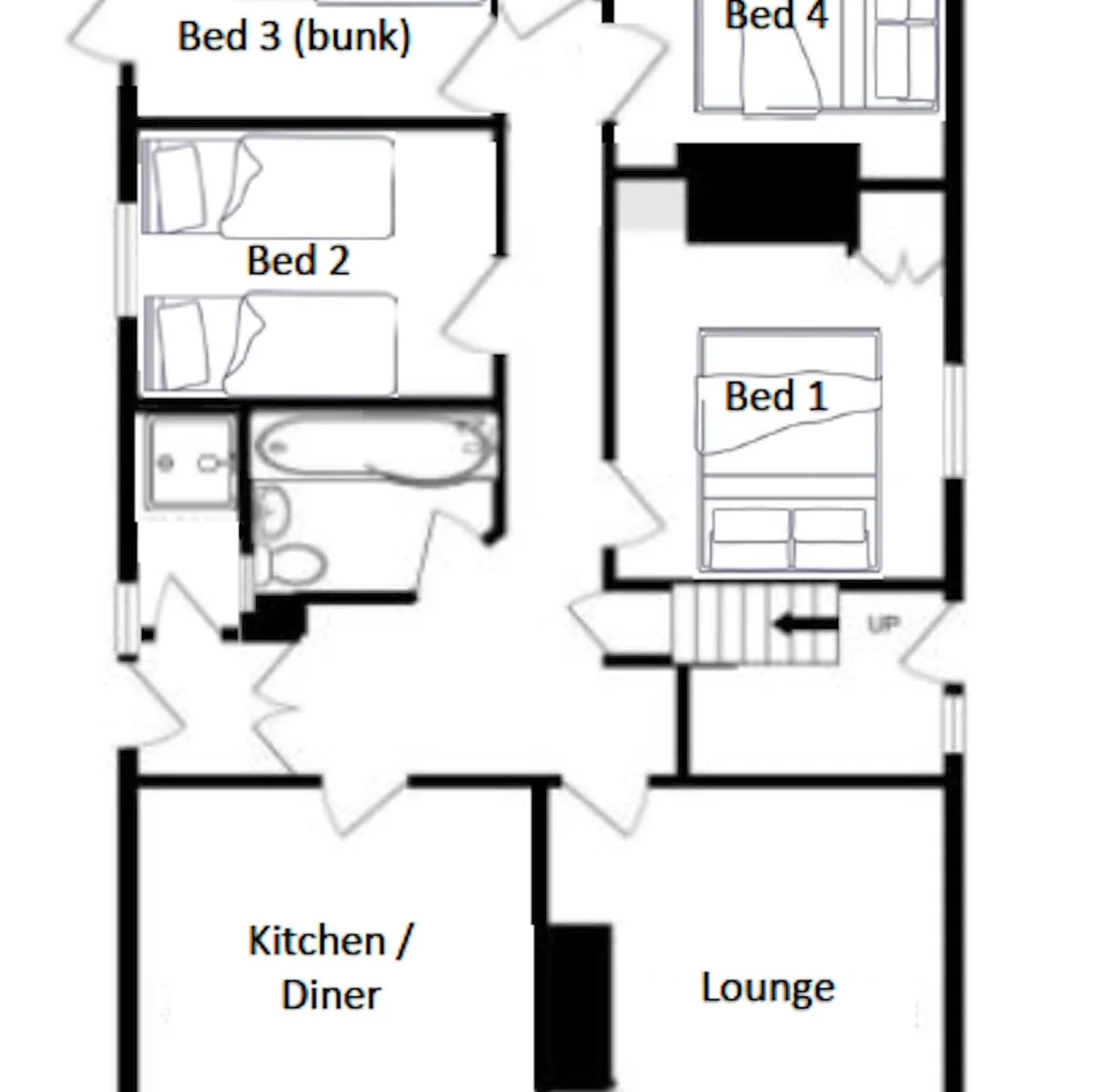 Choose your room :) The patio is off of the lounge/diner and the sea is beyond