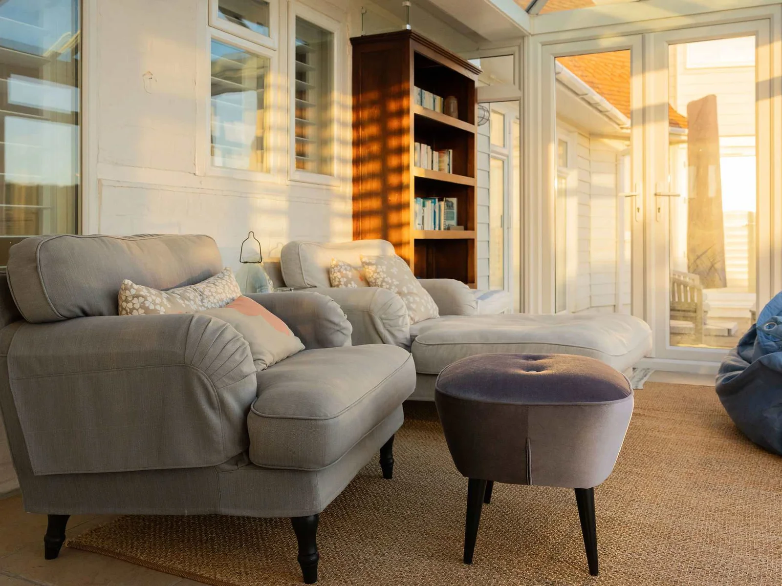 Sunny reading nook with garden views.
