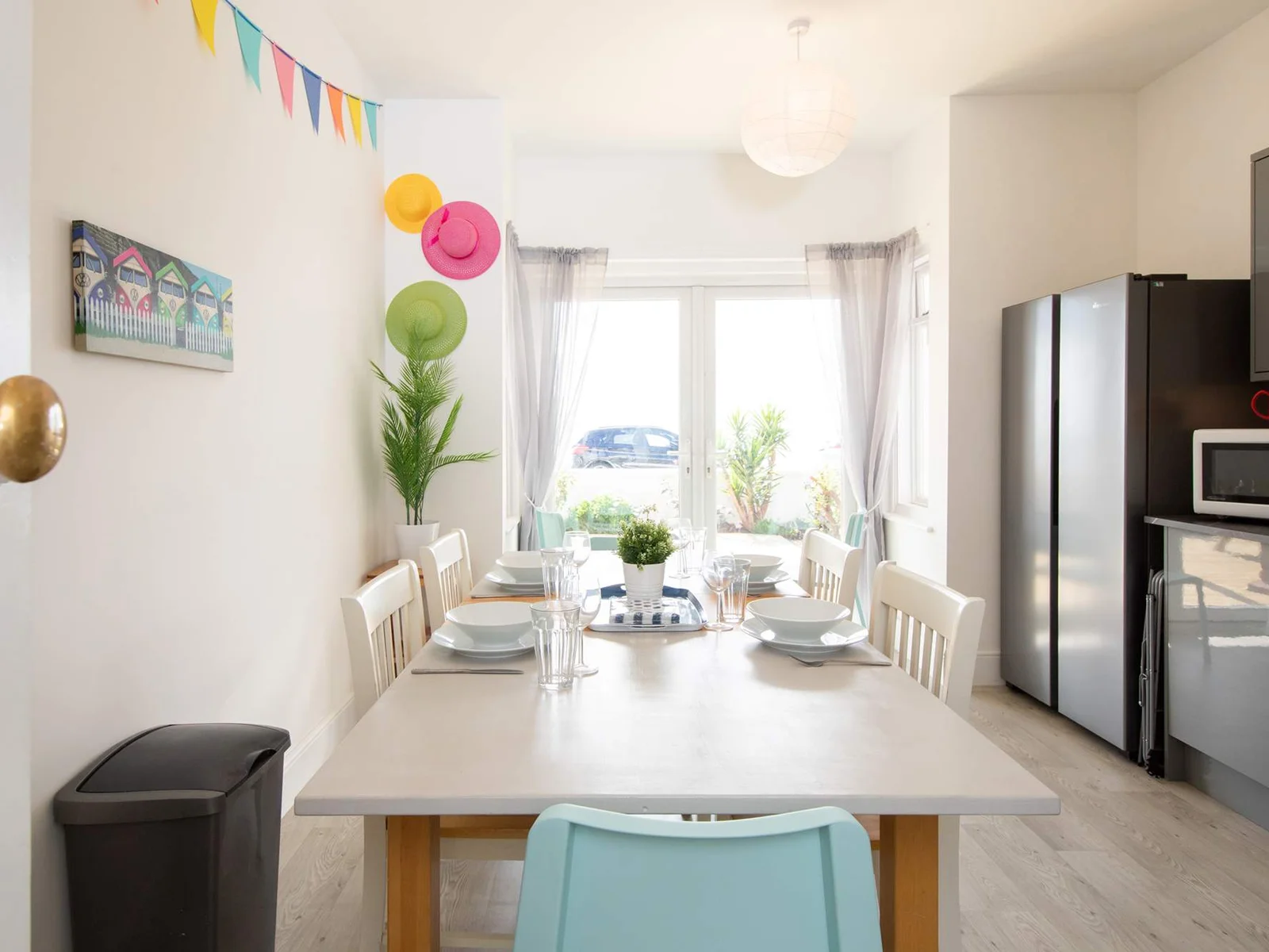 Eat together at the dining table with seating for eight