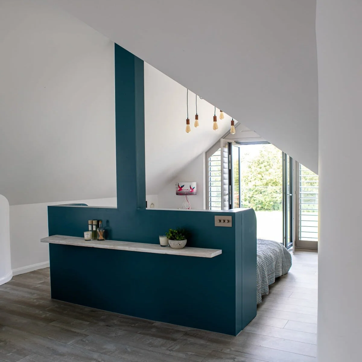 The master bedroom is situated on the upper floor