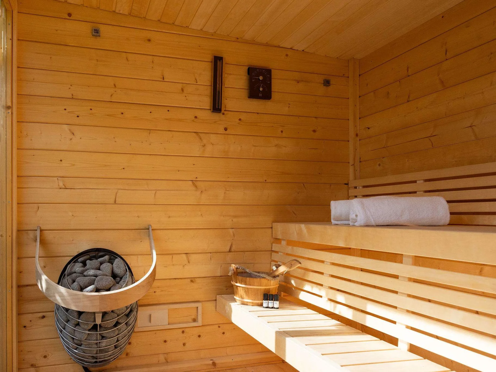 Enjoy an invigorating sauna before a sea dip.
