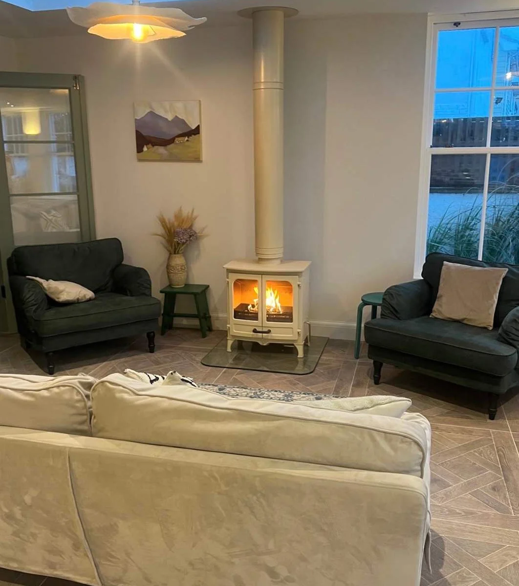 A log burner was added to the home in December 2025, making the open plan living area cosy and inviting in the evenings.