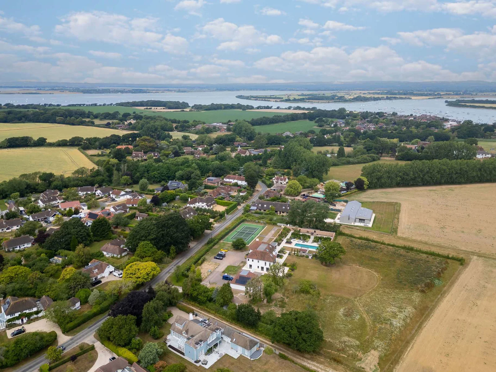 Aerial view of the property and nearby Chichester Harbour