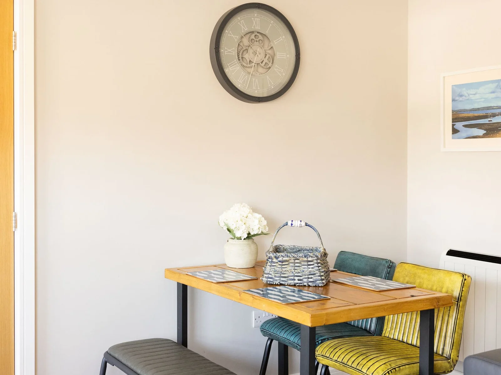 Stylish dining nook, perfect for leisurely breakfasts before exploring East Wittering Beach