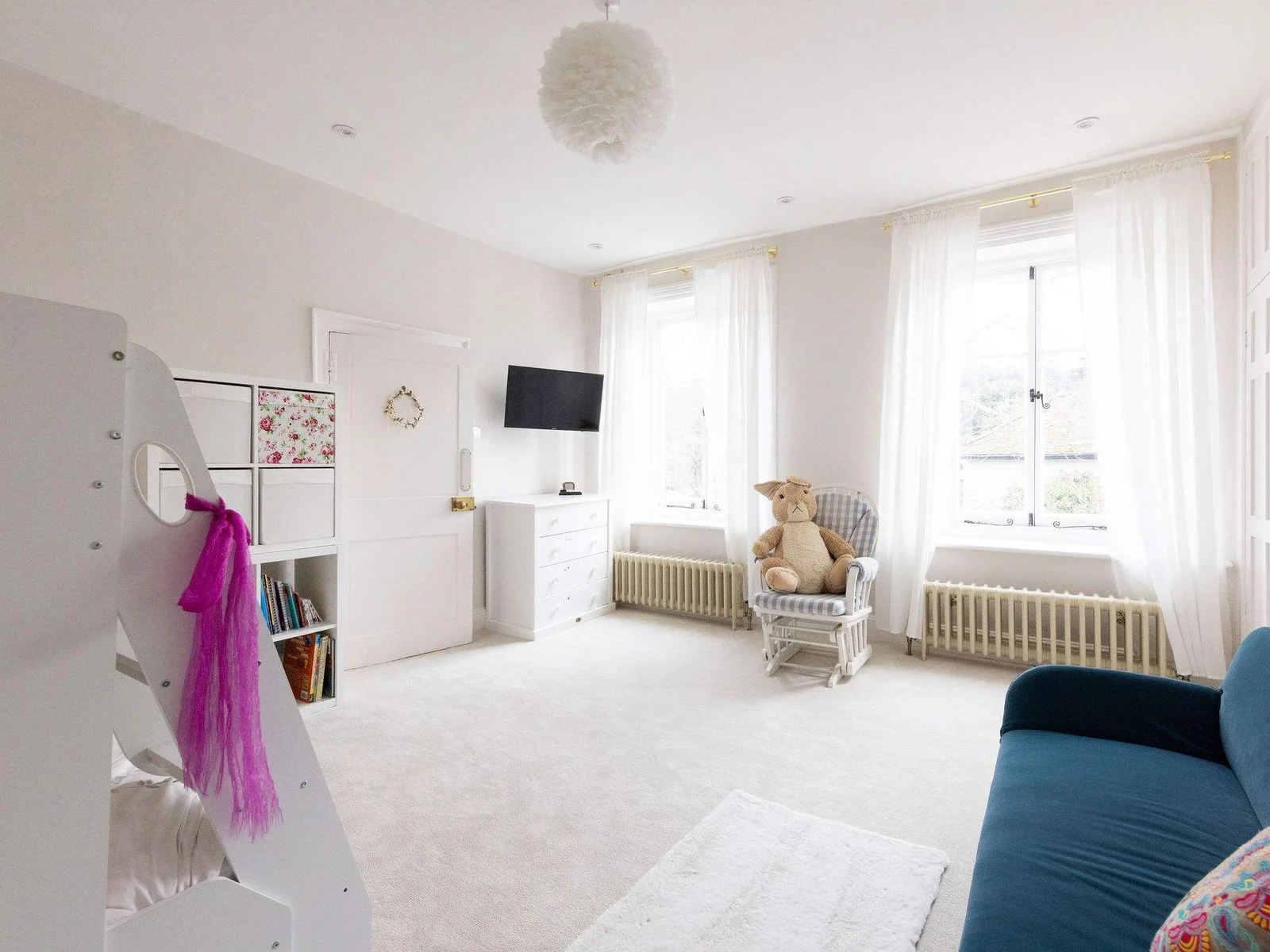 Bright and airy family room with chic décor and natural light