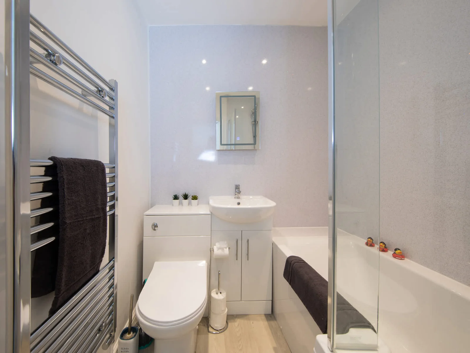 The modern bathroom comes equipped with all the essentials for your stay