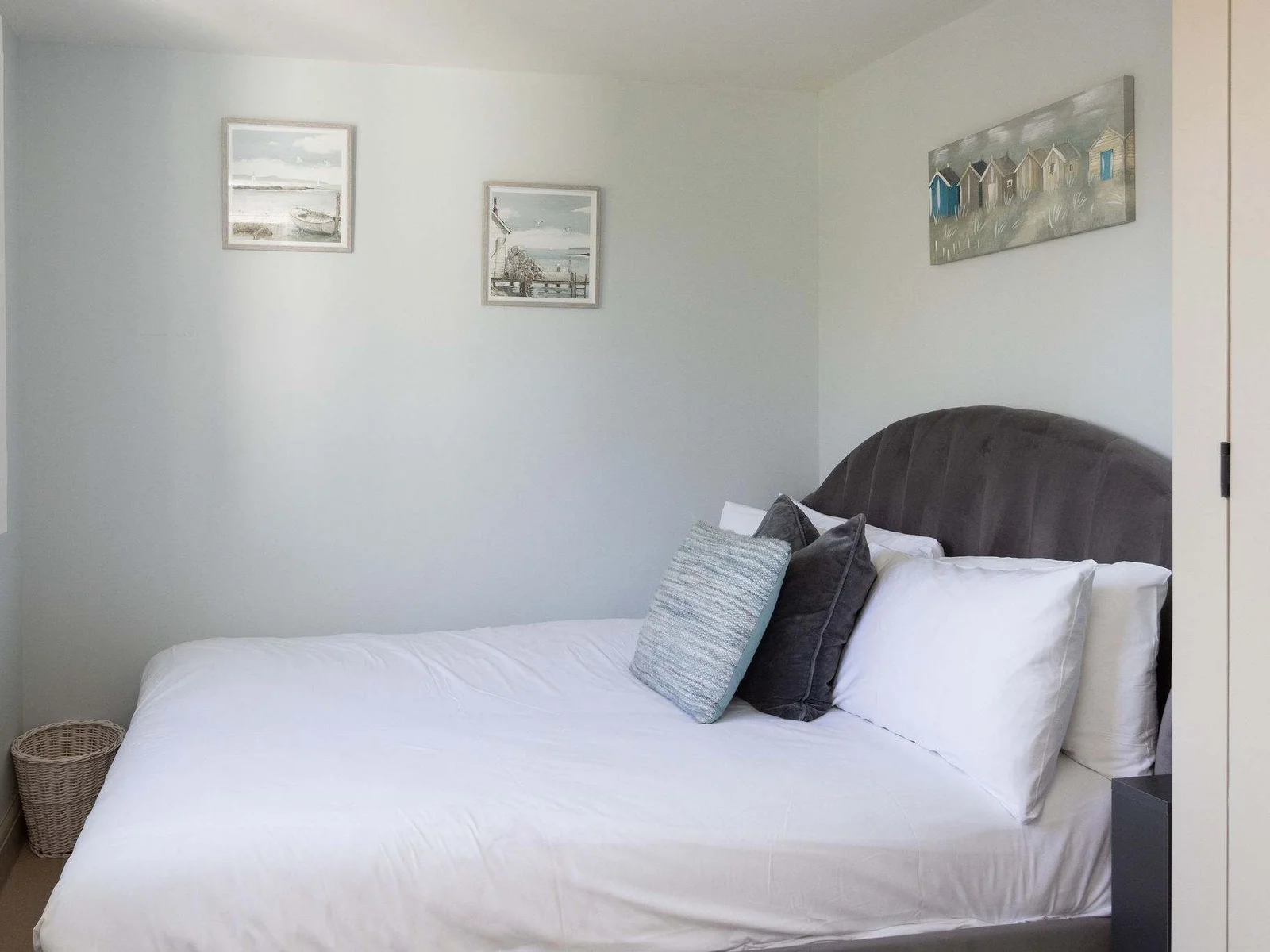Cosy double bedroom with soft coastal styling