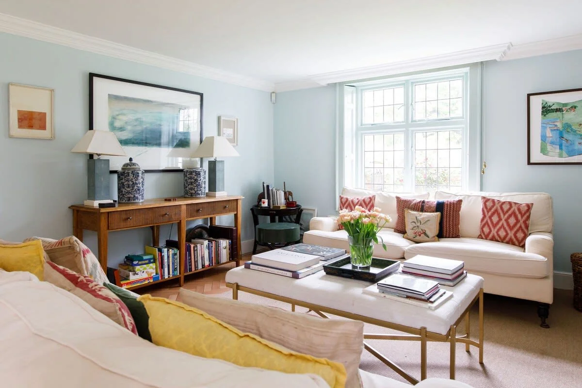 The drawing room is beautifully decorated with indulgent fabrics and striking ornaments.