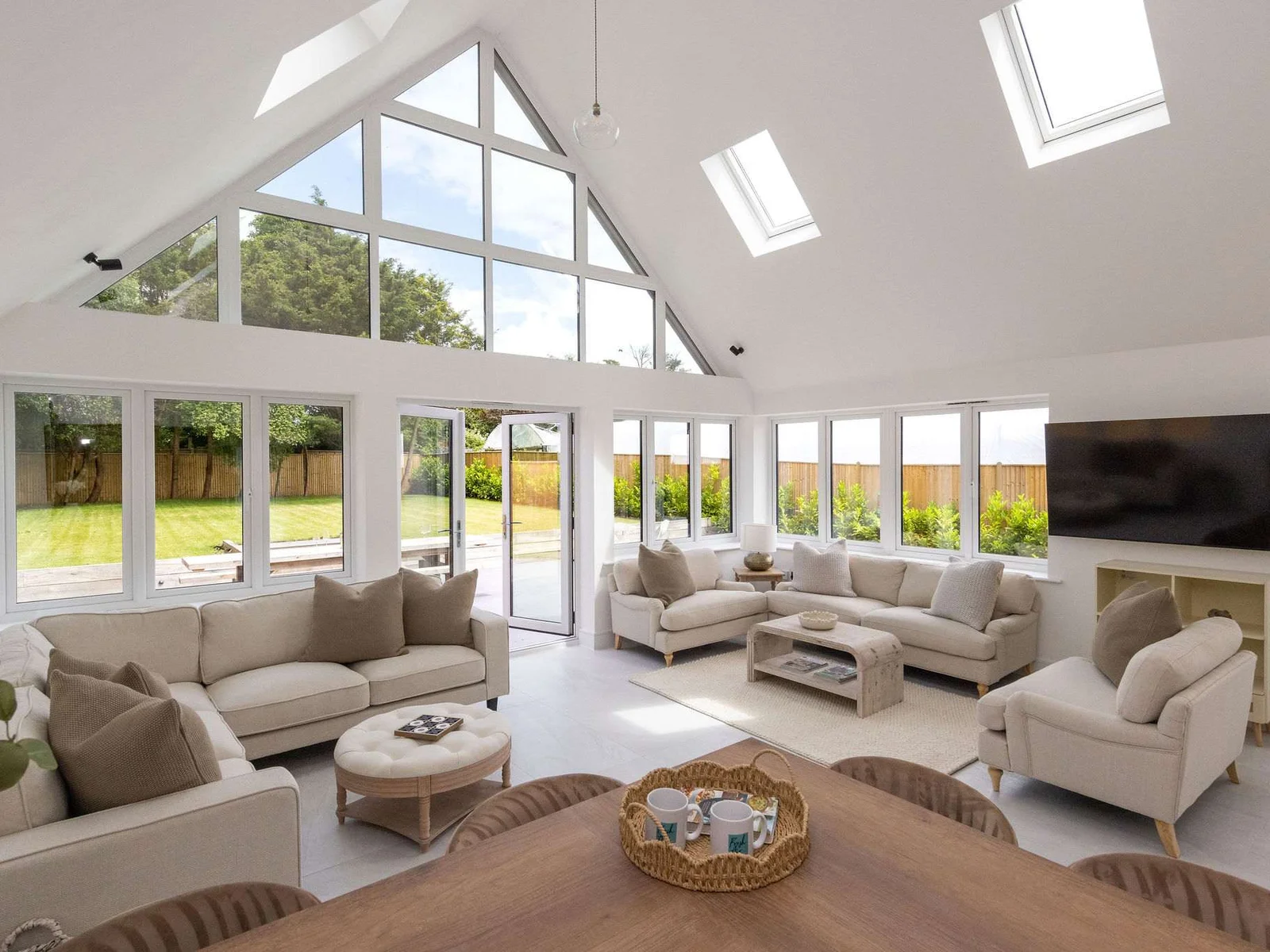 Bright living space with garden views