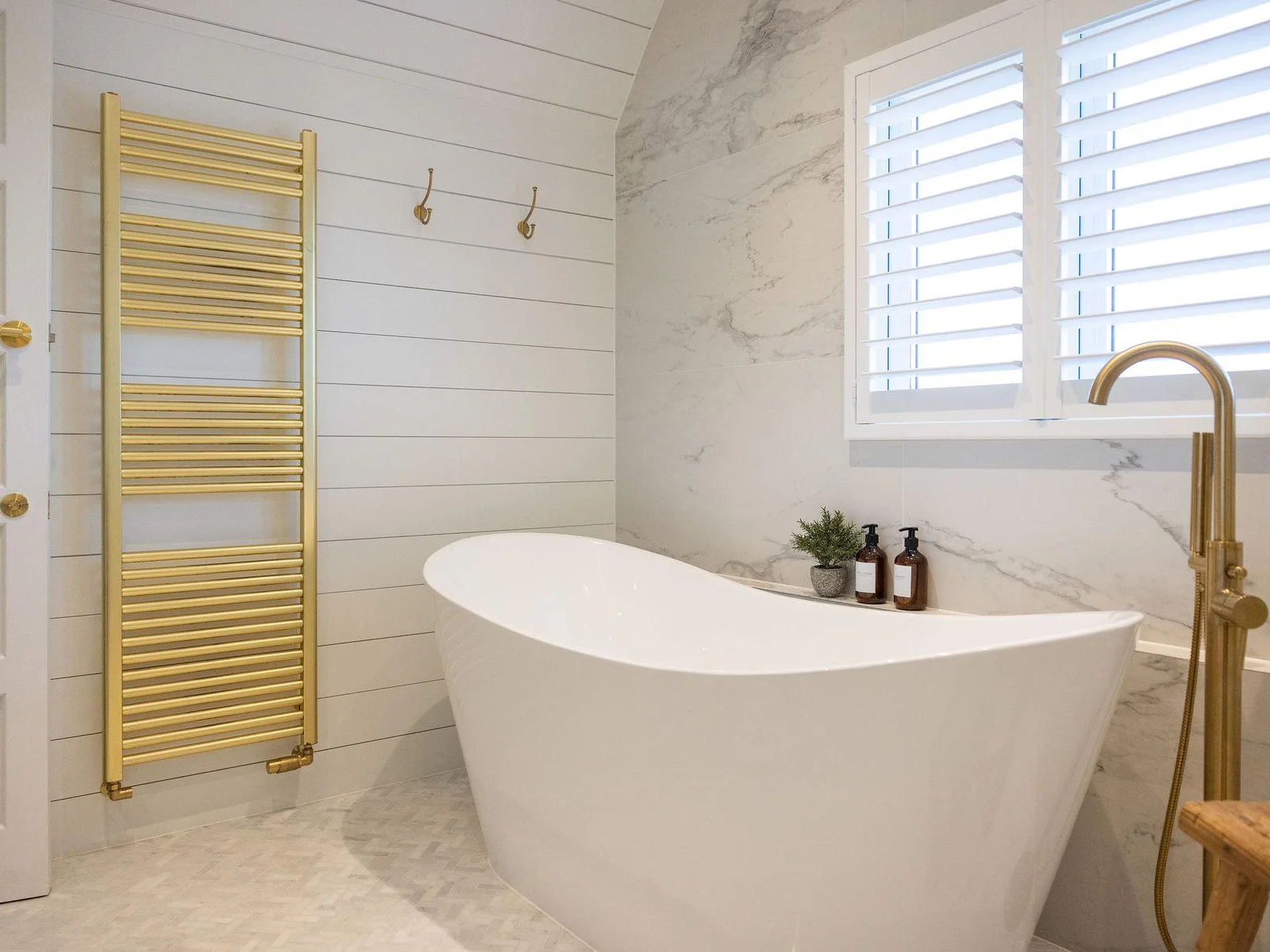 Luxury bathroom with deep soaking tub.