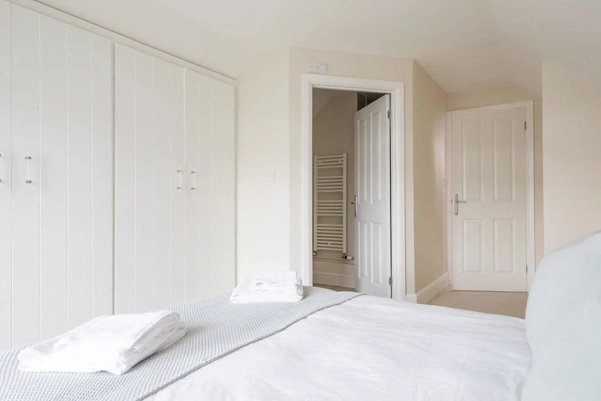 A view of the ensuite from the double (now king) bed in the master bedroom.