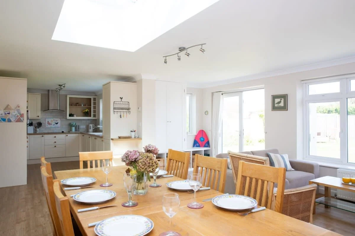 There’s room for everyone to sit together at the large dining table.