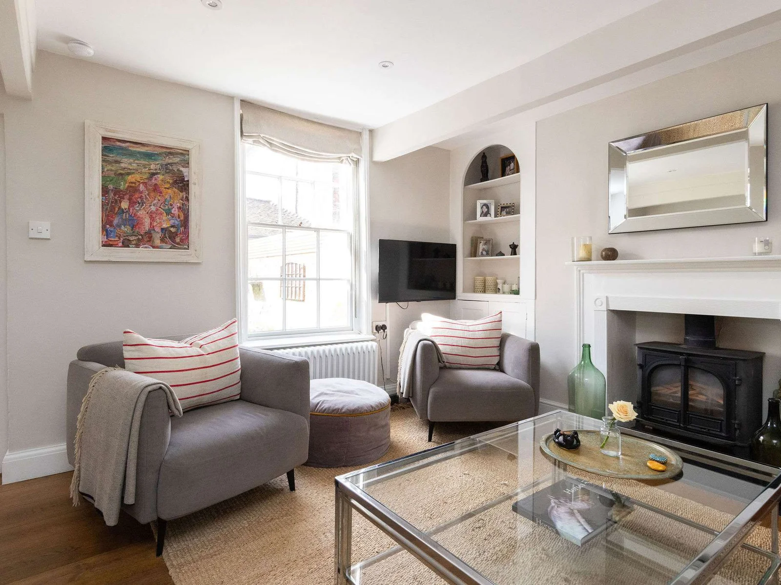 Cosy lounge with wood burner and Smart TV