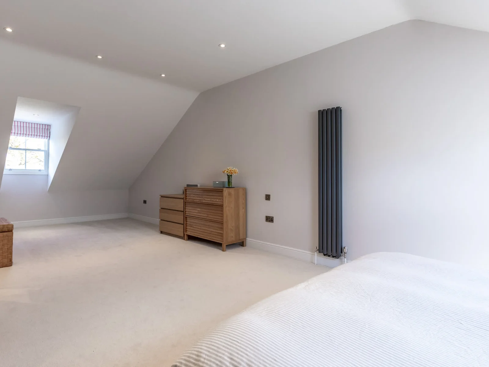 Spacious loft bedroom with vaulted ceilings, skylight and plenty of room to relax.