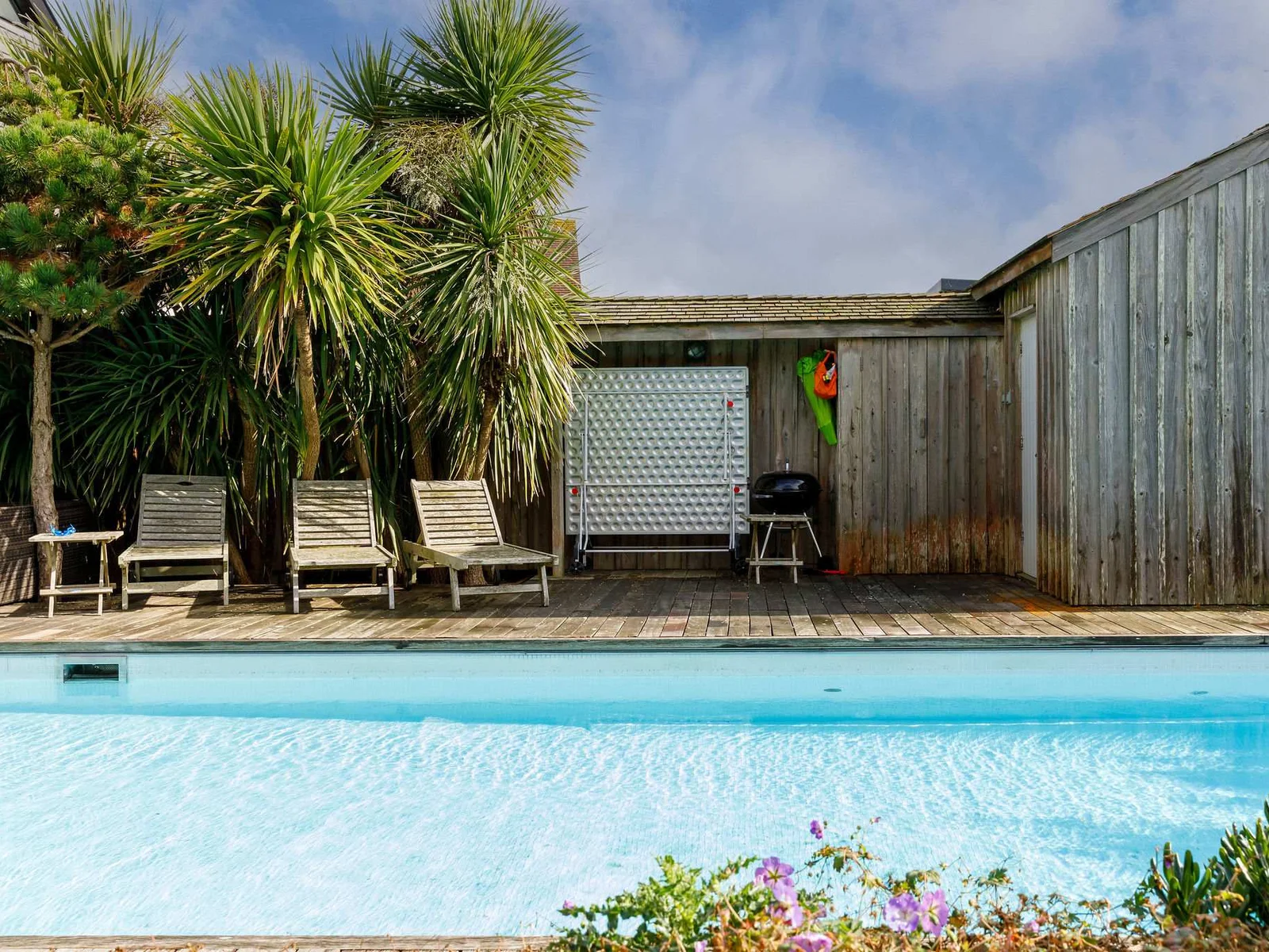 Showing the pool, table tennis table and BBQ