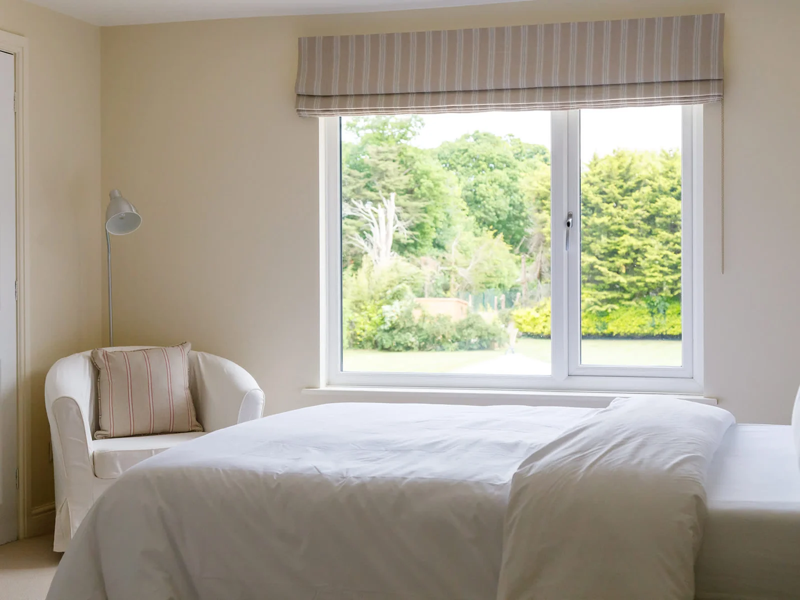 Look out to lush green surroundings.