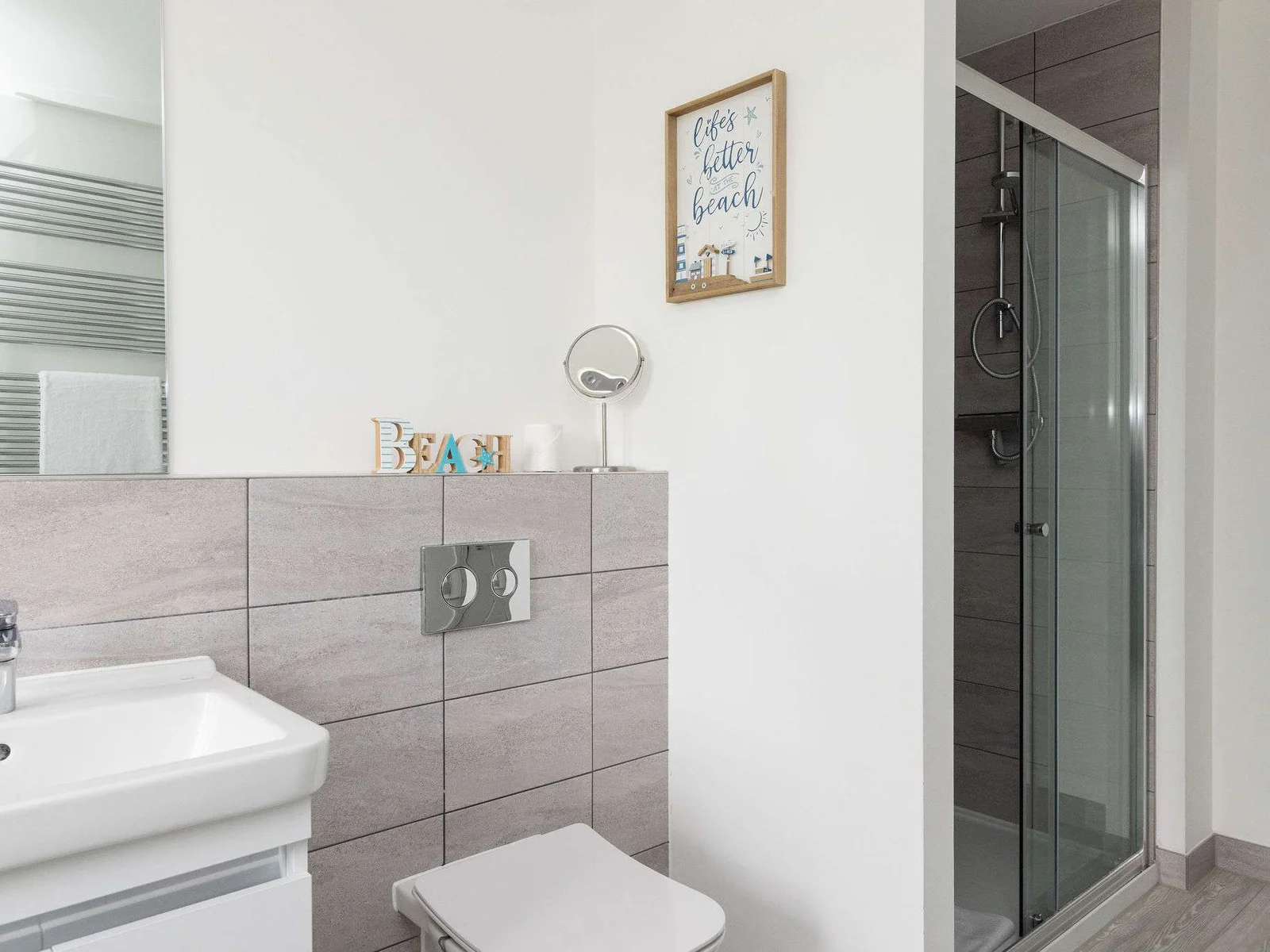 Freshen up in the spacious walk-in shower.