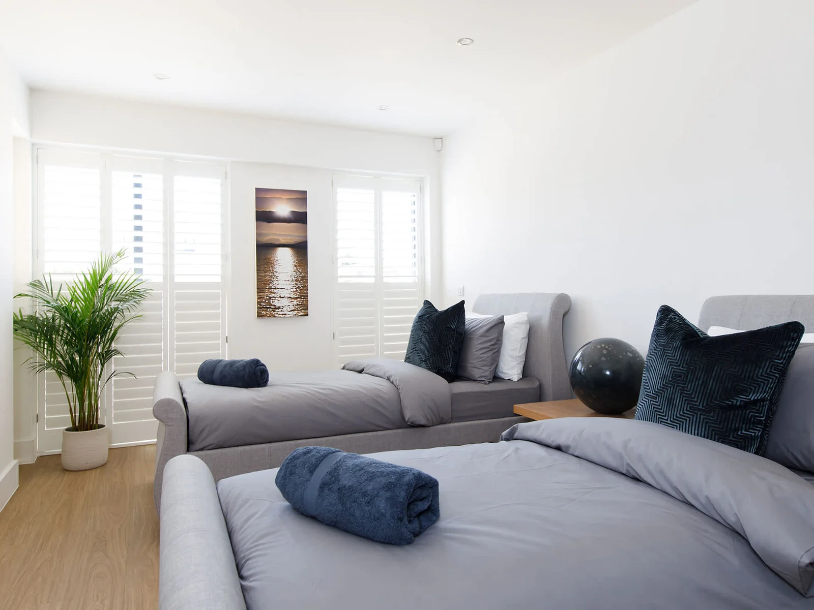 The stylish twin room is on the ground floor.