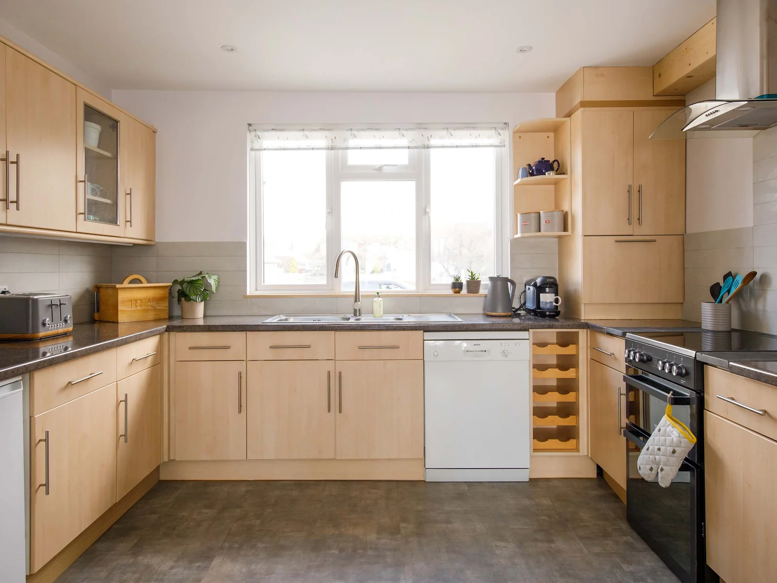 The kitchen is spacious enough for multiple chefs